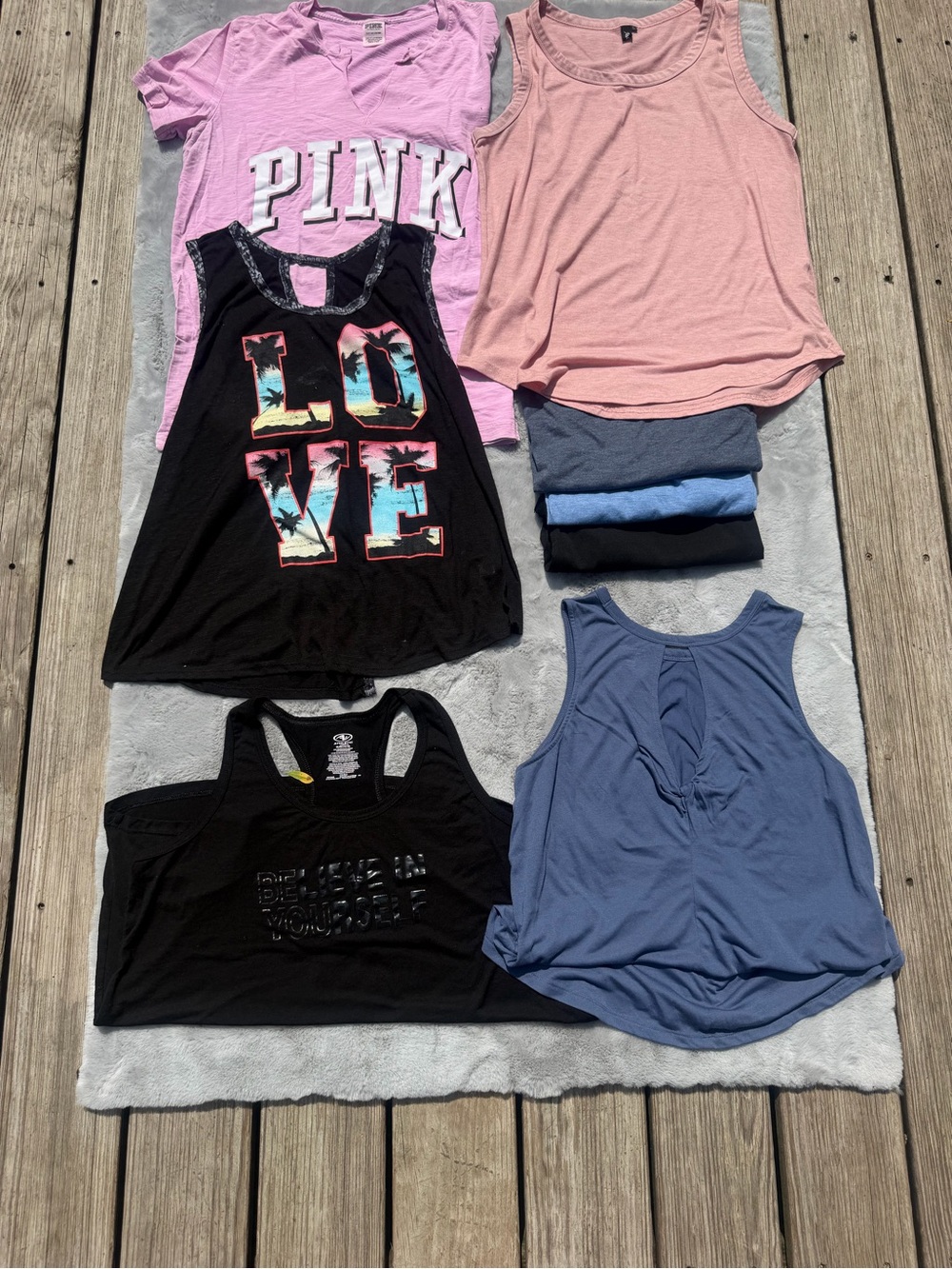 PINK Victoria's Secret Girls' Pink & Black Graphic Tank Top Bundle